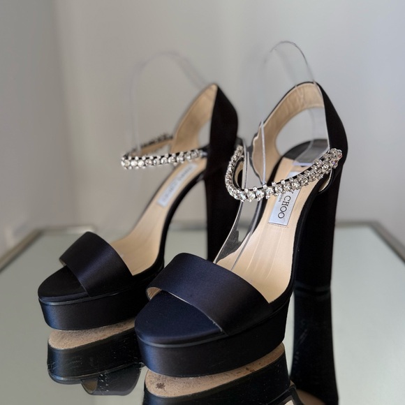 EUC Jimmy Choo Santina Embellished Satin Platform Sandals 41 $1,150 - Picture 8 of 15